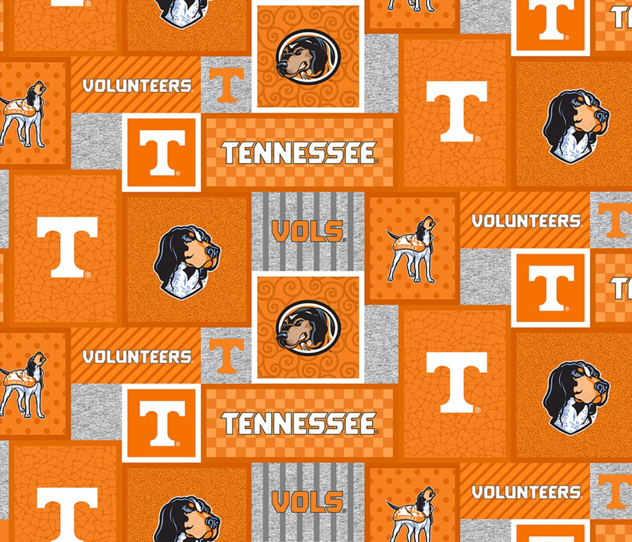 Sykel Enterprises-University of Tennessee Fleece Fabric-Tennessee Volunteers College Patch Fleece Blanket Fabric-Sold by the yard